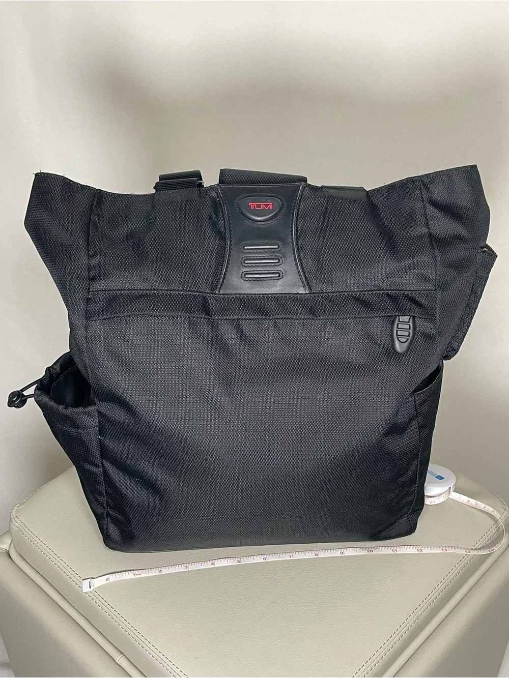 Tumi Black Nylon Duffel Tote with Subtle Red Logo